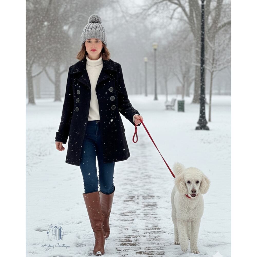 Chime Women’s Double-Breasted Faux-Wool Pea Coat‎ - Black (Size S) (B0462)